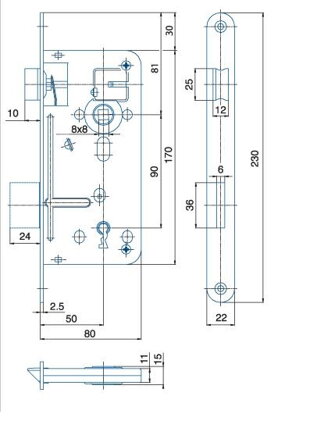 Zadlabací zámek 536A P/L