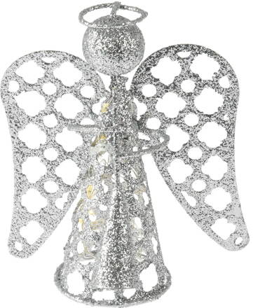Vánoční svítící anděl 15 cm stříbrný